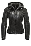 Gipsy Damen Lederjacke mit Kapuze im Biker Look Schwarz (M, Black)
