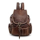 FANDARE Retro Rucksäcke Schulrucksack Schultasche Wasserdicht Schulranzen Damen Herren Teenager Backpack Tagesrucksack Reise Daypacks für Uni Büro Alltag Freizeit Campus Wandern PU Dunkel Braun
