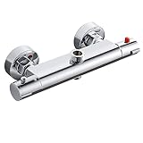 Duscharmatur mit Thermostat Duschthermostat Mischbatterie Dusche Chrom Thermostat Duscharmatur mit 2 Abgängen, 38°C Sicherheitstaste Verbrühschutz 20-50℃, Oben 3/4'+Unten 1/2', Messing