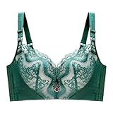 YUYUTulips Damen Push Up Bralette Bügel BH Plus Size Blumen Spitze Weiche Polsterung Hoher Halt Alltags BH Unterwäsche Lingerie Verbreiterter Bund (85D,Dark Green)