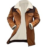 Herren gefüttert vintage wildleder jacke Wildledertasche Plüsch umgekehrter Kragen Freizeitjacke Warm Casual Mantel für Herbst Winter (braun,XXL)