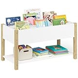 Bellabino Kinderregal Teme, Bücherregal für Kinder mit Ablagefächern, Regal mit 4 Fächern für Bücher, Spielzeugregal, Bücherständer weiß/Natur