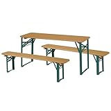 roba Outdoor Party-Garnitur für Kinder - Kindersitzgruppe aus FSC zertifiziertem Holz - 2 Bänke + 1 Kindertisch - Klappbare Sitzgarnitur ab 24 Monaten - Natur/Grün