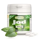 Jod Tabletten, extra hochdosiert, 300µg - 180 Tabletten, vegan. Gegen Jod-Mangel - für Schilddrüse, Hormonhaushalt & Nervensystem. OHNE künstliche Zusätze - laborgeprüft. Von Greenfood.
