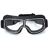 FLKAYJM Vintage Motorradbrillen Schutzbrille Fliegerbrille Helm Augenschutz Brille für Aviator Pilot Motocross Biker, schwarz/transparent Brillenglas