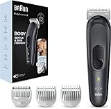 Braun Bodygroomer 3, Körperpflege- und Haarentfernung für Herren, mit SkinShield-Technologie, Sensitiv-Kammaufsatz, lebenslang scharfe Metallklinge, Geschenk Mann, BG3350, schwarz/grau