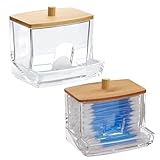 banjiabb Wattestäbchen Behälter,Wattestäbchen Spender,Wattestäbchen Box,Ohrenstäbchen Aufbewahrung Mit Bambus Deckel,Acryl Wattepads Aufbewahrung Fur Wohnzimmer Schlafzimmer Badezimmer