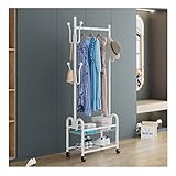 hxoity Garderobenständer Mit Haken Einzelne Kleiderstangen Robuster Kleiderwagen Zum Aufhängen Mit 2-stufigen Unteren Ablagefächern Freistehender Mobiler Kleiderständer Für Das Schlafzimmer