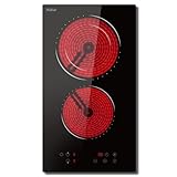 Glaskeramikkochfeld 2 Zonen, Hobsir Einbau Kochfelder 30cm, 3200W, Touch-Steuerung, Doppelte Zone, 9 Heizstufen, Sicherheitssperre, Zeitschaltuhr, Festverdrahtet, Kein Stecker