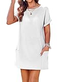 AI'MAGE Strandkleid Damen Shirtkleid Luftig Strandshirt Loose Sommer Bikini Cover Up mit Taschen Beach Dress Strandponcho Weiß L