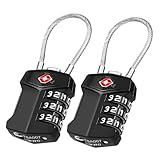 ZHEGE TSA Kofferschloss, TSA Schloss Koffer mit Weiße Zahlen, 3 Stellig Vorhängeschloss mit Zahlencode, Gepäckschlösser, Reise Schloss für Aktentaschen, Gepäck, Schließfach (2 Stücke, Schwarz)