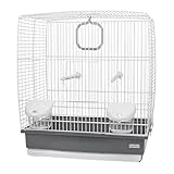 Vogelkäfig Käfig für Vögel Wellensittichkäfig Metall Vogelbauer klein grau weiß Transportkäfig mit Zubehör Vogelheim Kanarien