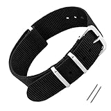 Cobee Uhrenarmband aus Nylon, Armbänder für Männer und Frauen Ersatz Militärarmband mit 4 Ringen Armband Uhrenarmbänder Schwarze Uhrenarmbänder mit silberner Metallschnalle (22mm, Schwarz)
