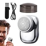 AUTOECHO Tragbarer Elektrorasierer, Reiserasierer für Männer | Gesichtssturmrasierer - Elektrorasierer mit Motor im Taschenformat, wiederaufladbarer elektrischer Rotationsrasierer mit USB-Aufladung