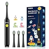 YUNCHI Elektrische Zahnbürste Kinder mit Minuten-Timer, Kinderzahnbürste ab 3-6-10-12 Jahre IPX7 Wasserdicht Electric Toothbrush weiche Borsten mit 4 weiche Ersatzbürsten (Schwarz)