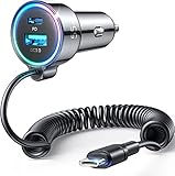Zigarettenanzünder USB C Adapter, [DUAL CHIP] 55W 3 Häfen PD3.0 & QC3.0 Schnell Kfz Ladegerät mit [Aufgeräumt Halten] 1.5M Schnell Spiral Typ C Kabel, Auto ladegerät für Samsung S22, S21, iPhone usw.