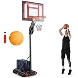 COSTWAY Basketballständer 105-260 cm höhenverstellbar, Basketballkorb Outdoor mit Ständer & 2 Rädern, Korbanlage mit Gewichtssack, Basketball & Pumpe, Mobile Basketballanlage für Kinder, Jugendliche