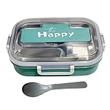 Generisch Edelstahl Brotdose Für Kinder | Essensbehälter Für Erwachsene Mit Besteck,Praktische Lebensmittelbox Für Schule Büro Kindergarten Camping Picknick Tagesausflug