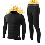 thermounterwäsche herren, Thermoanzug Herren Thermounterwäsche Innenfleece - Merino Funktionsunterwäsche Skiunterwäsche Atmungsaktiv Winter Thermo Unterwäsche Set Warm Männer Weich Schwarz Thermounter