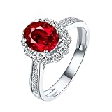 Epinki 18K Au750 Weißgold Trauringe, Klassiker Hohl Eheringe mit Labor Erstellt Rubin 1.4ct Ovalschliff Rot, Gold 750 Hochzeitsring mit Moissanit Echtgold Schmuck, Gr.49 (15.6)