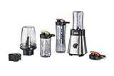 AEG MiniMixer SB 2900 Standmixer / 1x 600 ml und 2x 300 ml Tritan-Flaschen / Kühlakku / 500 ml Zerkleinerer / 4-Klingen Messer / Drehregler / 2 Geschwindigkeitsstufen / Pulse-Taste / Edelstahl