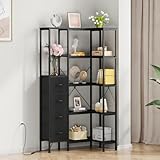 OYRREU 5 Ebenen Eckregal Stehend mit LED-Beleuchtung und 4 Schubladen, Regal, Bücherregal, küchenregal, Regale, Eckschrank, für Wohnzimmer Schlafzimmer Büro Küche, Schwarz