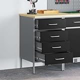 Arbeitstisch Werkstatt, Werktisch, Spanntisch Arbeitsfläche, Werkbank mit Schubladen Schwarz und Grau 50 x 55 x 85 cm, Arbeitsfläche Workbench für Werkstatt, Garage, Büro, Haus, Robuste