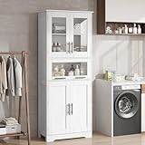 170cm Badezimmerschrank - Badschrank Hochschrank mit Türen und verstellbarem Einlegeboden, Badschrank Schmal Weiß mit 5 Fächer Badezimmerschränke für Badezimmer Wohnzimmer Küche (60 * 30 * 170CM)