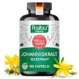 Johanniskraut Kapseln Hochdosiert - 5500 mg Johanniskraut pro Kapsel (10:1 Extrakt) - Natürliches Hypericin - 180 Kapseln, 6 Monate Vorrat - Vegan & Ohne Zusatzstoffe - Raibu