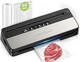 Bonsenkitchen Vakuumiergerät, Multifunktions-Vakuumierer mit 50 Vakuumbeutel und 1 Vakuumrolle, Eingebautem Cutter, Hochgeschwindigkeits-Dauerbetrieb, VS3016