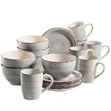 MÄSER 931492 Bel Tempo II Frühstück-Service für 6 Personen im Vintage Look, handbemalte Keramik, 18-teiliges Geschirr-Set, Blau, Steingut, Rauchblau