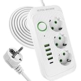 RNPKZ Steckdosenleiste mit USB, 3 Fach Mehrfachsteckdose mit Schalter, 8 in 1 USB Steckdosenleiste mit 3 AC Flacher Stecker, 4 USB Ladegerät & 1 Typ-C Anschlüsse, 2M Steckdosenadapter für Zuhause Büro