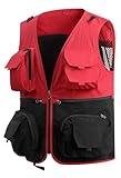 MeiLayM Herren Outdoor Weste Vielen Taschen Anglerweste Schnelltrocknend Weste Atmungsaktiv Freizeitweste Leicht Fotografie Sport Weste Sommer Ärmellos Jacke Rot,XXL