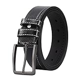 Ledergürtel für Herren, Herrengürtel für Anzüge, Jeans, mit einzelner Zinken-Schnalle, Westerngürtel für Damen, Schwarz , A