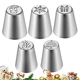 Spritztüllen für Kuchendekoration, 5-teilig, russisches Spritztüllen-Set, Zubehör zum Backen, Dekorieren, Zuckerguss, Gebäck, Cupcake, Kekse, Küche