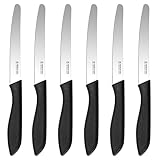 targzier 6 Stück Frühstücksmesser,Tafelmesser mit Wellenschliff aus Edelstahl,Brötchenmesser,Tomatenmesser,Rostfreie,Eisgehärtete & Scharfe Messer,Spülmaschinenfest,schwarz