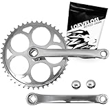 LOEVELOSI 1-Fach Fahrrad Kurbel verstärkter Stahl Crank Set Silber mit 46 Zähnen Vierkant Kurbelgarnitur 170 mm Kurbelarm für Retro & Vintage Bikes SingleSpeed Fixed Gear Fahrrad