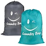 Wäschesack Reise, Groß Faltbarer Schmutzwäsche Wäschesammler, Wasserdicht Wäschebeutel, Kordelzug Wäschebehälter, 61x92 cm, Grau Blau