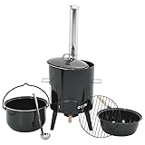 Eleganz Gulaschkanone aus emailliertem Stahl mit Rauchabzug & Deckel - Schwarz, robust und langlebig für Outdoor-Kochen und Camping