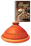 Tajine, original aus Marokko, inklusive Kochbuch Nord Afrikanische Küche, Tontopf zum Kochen, Tuareg Ø 26cm, für 1-3 Personen, handgetöpfert aus Marrakesch, frei von Schadstoffe
