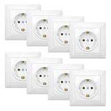GOIYZTTR 8 Stück Weißer Schuko Steckdose 1 Fach EU-Std. 250V Wohnzimmer Küche Büro (82mm*82mm)