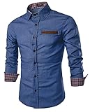 COOFANDY Hemd Herren Langarm Jeanshemd Denim Hemd Rockabilly Regular Fit Freizeithemd Baumwoll Langarmhemd Cowboy-Style Männer Hemden B-SkyBlue L