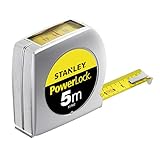 Stanley Powerlock Bandmaß 5m (mit Sichtfenster, extra starkes Band, Mylar-Schutzschicht, verchromt, Gürtelclip) 0-33-932