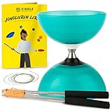 Diabolo-Set mit Henrys Beach Free Freilauf-Kugellager Diabolo - Jonglage Profi-Set (türkis) - Jonglieren für Einsteiger und Fortgeschrittene