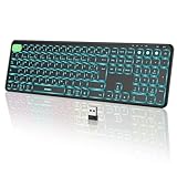 seenda Tastatur kabellos beleuchtet, USB & Bluetooth Tastatur mit 7 Farben Hintergrundbeleuchtung, Wiederaufladbare Leise Funktastatur für PC, Laptop, MacBook,Tablet, QWERTZ Layout(Schwarz)