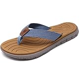 KuaiLu Flip Flops Damen Weich Leder Stoff Zehentrenner Frauen Bade Sandalen Bequeme Breite Füße Badelatschen Yoga Gummi Fußbett Sommer Strand Zehensandalen rutschfest Drinnen Draußen Jeans 40