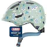 ABUS Kinderhelm Smiley 3.0 - Fahrradhelm mit tiefer Passform, kindergerechten Designs & Platz für einen Zopf - für Mädchen und Jungs - Hellgrün mit Muster, Größe S