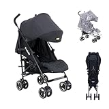 Jovikids Kinderwagen, Buggy Klein Zusammenklappbar mit Liegefunktion, Klappbar Reisebuggy bis 22kg Inkl. Sonnenverdeck, Regenverdeck und Getränkehalter (schwarz)