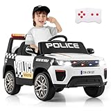 COSTWAY 12V Kinder Elektroauto Polizei, Elektrisches Kinderauto mit Fernbedienung & kabelloser Verbindung & Musik & Hupe & Sirene & Warnlicht, Elektro Auto für Kinder ab 3 Jahren