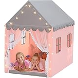 Spielzelt für Kinder mit Sternenlichtern, Hütte für Kinder innen/außen, Prinzessinnenschloss, Zelt mit 4 Fenstern, für Dekoration des Kinderzimmers, 121 x 105 x 136 cm (A)